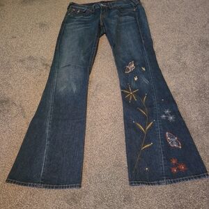 True Religion Dark Blue Flare Jeans with Embroidery